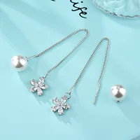 Серебряная игла, серьги, длинные гипоаллергенные цирконии с бантом и кисточками, образец 925 пробы серебра