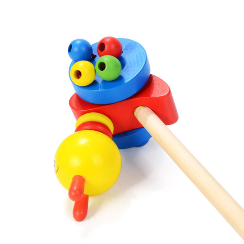 Factory direct sales cartoon animal children's stroller toy baby wooden 0-1-3 year old baby walker wooden