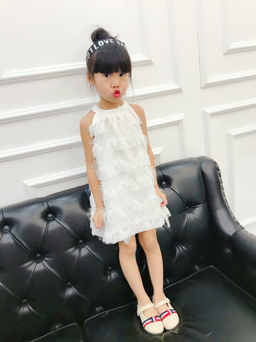 Parent-child summer clothing  new mother-daughter clothing tassel skirt Korean style princess skirt Western style long-sleeved girl dress
