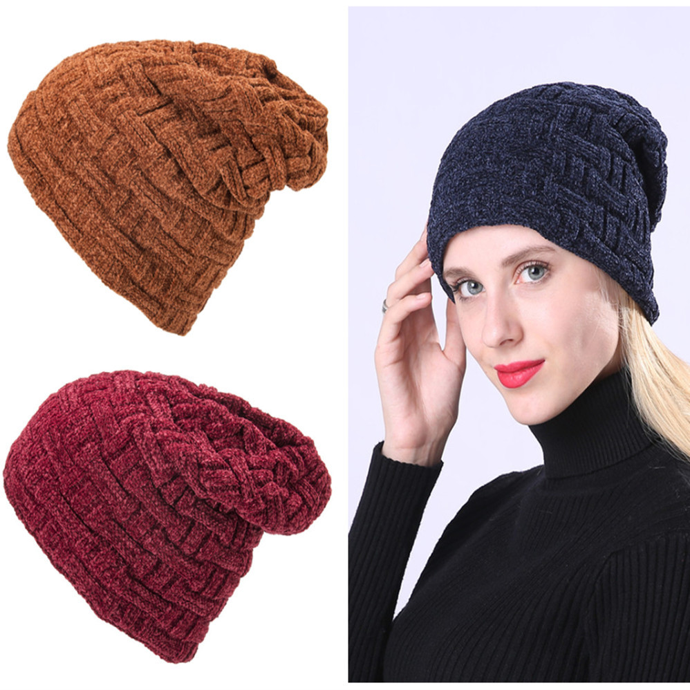 Cappello lavorato a maglia al chiaro di luna da sci all'aperto con pullover in ciniglia da uomo e da donna in velluto ispessito a doppio strato invernale_voghion.com