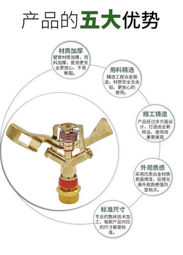 Zinc alloy rocker lawn sprinkler head 360-degree rotating garden sprinkler head agricultural irrigation sprinkler head 6 points DN20