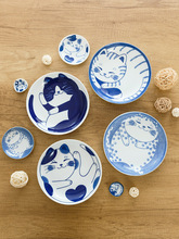 日本進口可愛萌貓陶瓷餐具 釉下彩陶瓷面碗 大碗  日式青花盤子