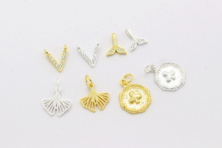 Shamrock, Ginkgo Leaf, Fish Tail Pattern 1 Piece 10*8.6mm 925 Sterling Silver Shamrock Ginkgo Leaf Fish Tail Polished Pendant