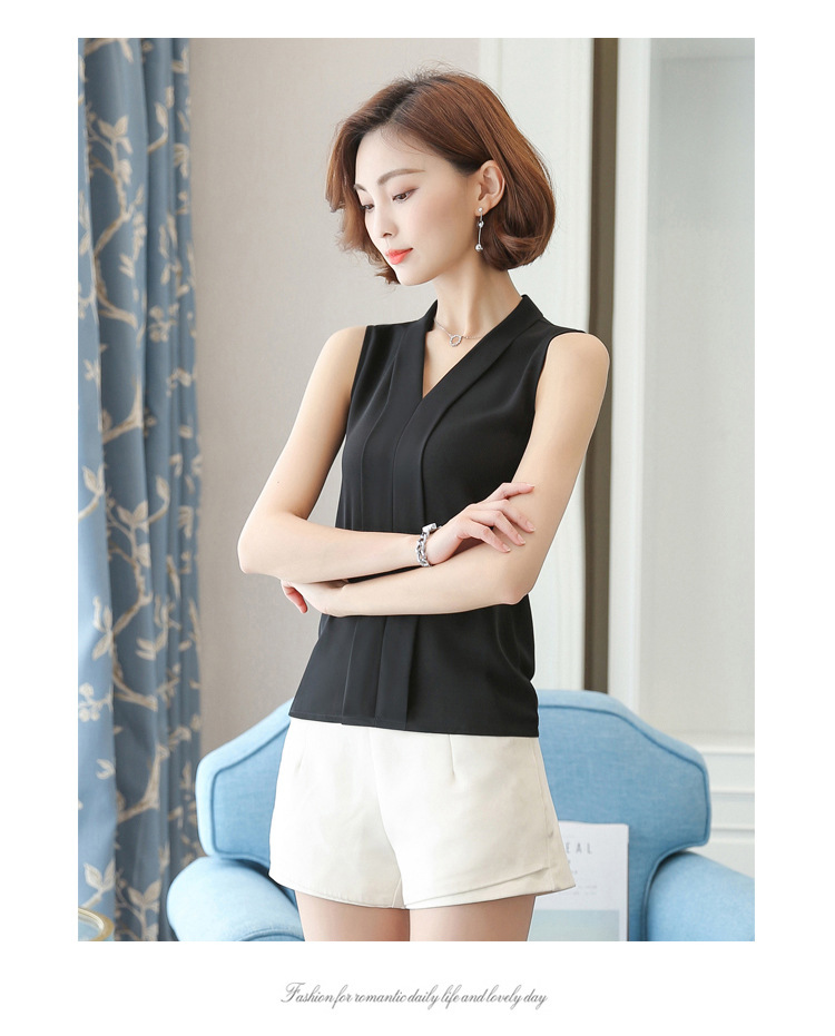 外贸雪纺衫女2022夏季新款时尚背心 V领无袖大码打底女装上衣衬衫详情23