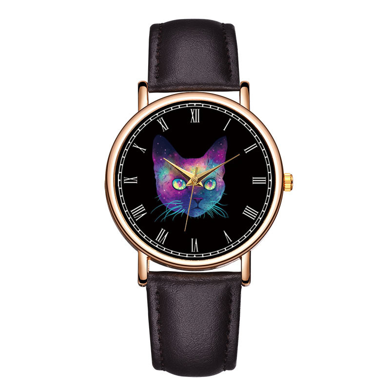 Basiri Colorful Cat Watch Quartz Stainless Steel Back Cover Fashion Leather Watch Basiri Colorful Cat Watch Quartz Stainless Steel Back Cover Fashion Leather Watch