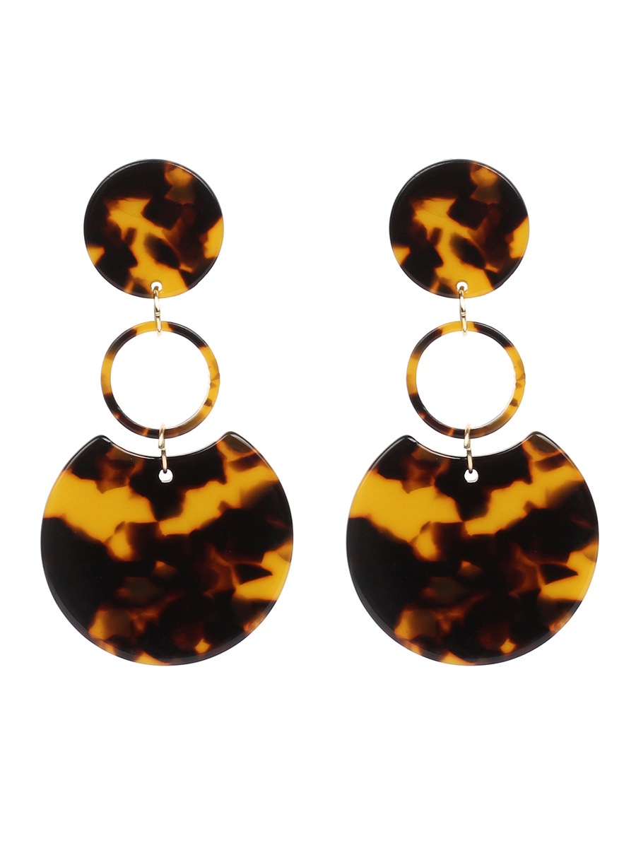 Korean Leopard Print Amber Acrylic Circle Geometric Acetate Pendant Earrings display picture 2