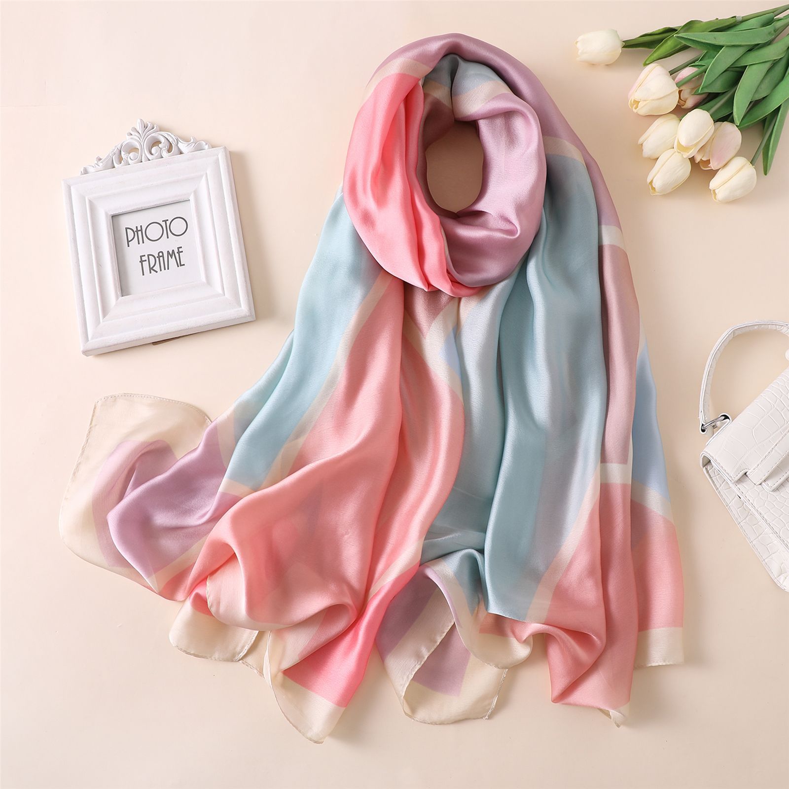 丝巾春夏季长款纱巾百搭披肩两用纯色优雅中年度假围巾-阿里巴巴