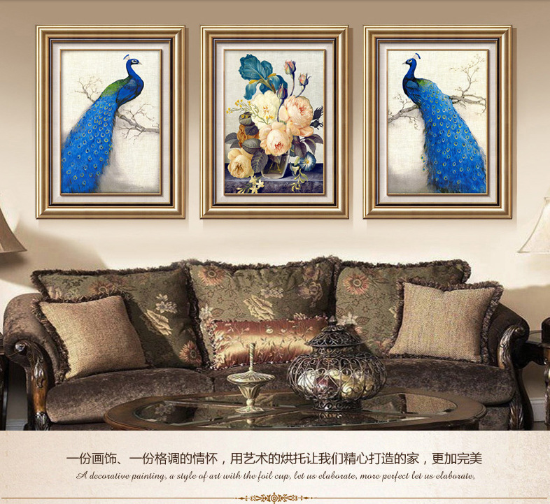 薇艾可画业富贵金双框客厅装饰画大气走廊挂画玄关餐厅油画