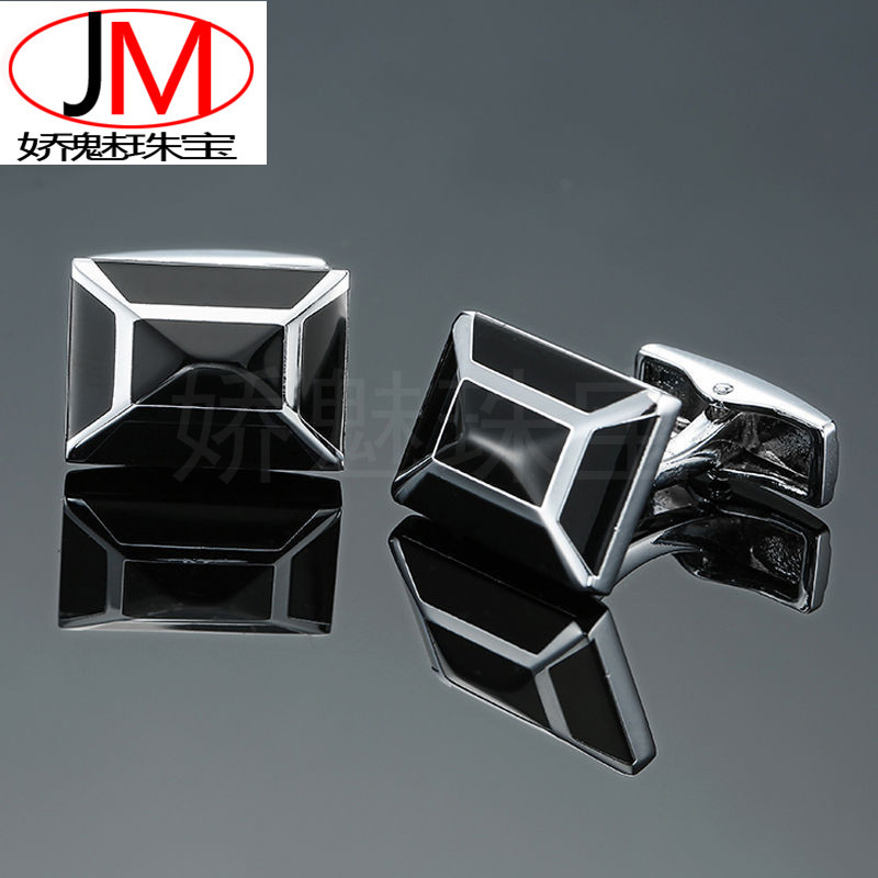 Glamour jewelry factory direct wholesale copper material polishing Glue black hat shape men's and women's French cufflinks