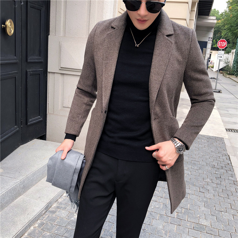 Autumn and winter new pattern man wool Woollen cloth overcoat Youth Korean Edition Self cultivation Mid length version leisure time Windbreaker man coat