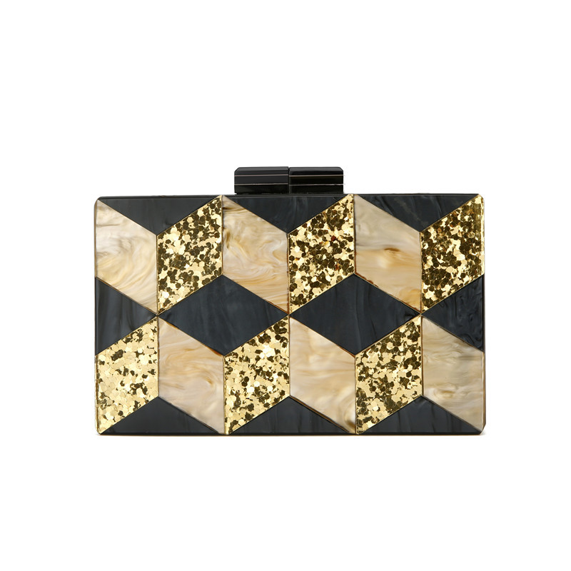 390g Weight Yellow Black Arylic Plaid Square Evening Bags