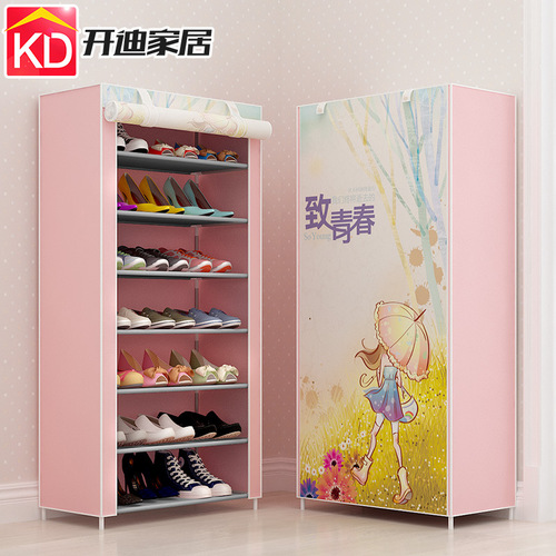 Simple shoe rack multi-layer steel pipe assembly anti-dust household space-saving student dormitory storage economical type shoe cabinet factory