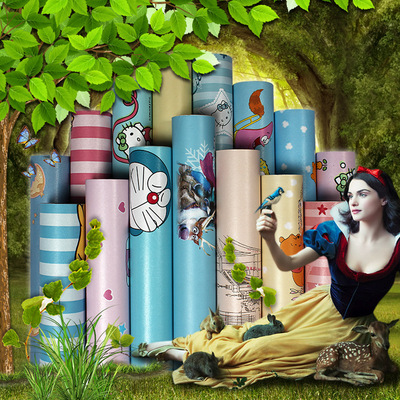 儿童自粘墙纸批发男孩女孩壁纸砖纹3D立体压纹墙贴绿色环保防水膜