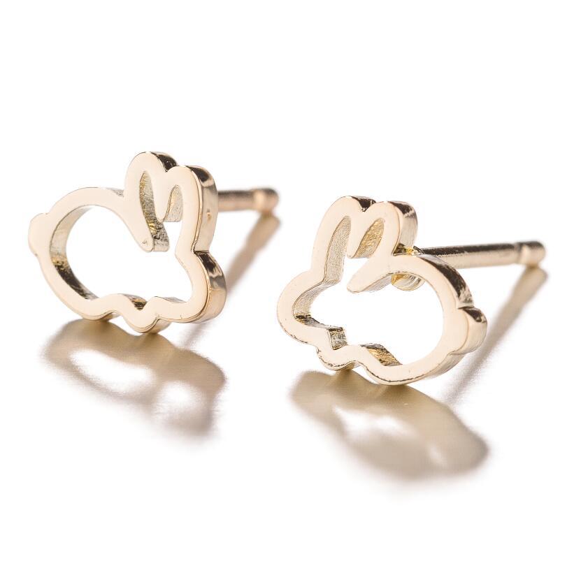 304 Stainless Steel Material PVD Coated 18K Gold Real Gold Plated Rabbit Animal 304 Stainless Steel Japanese Style Waterproof Non Tarnish Ear Studs