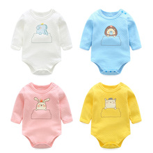 咕咕屋2018春季新款婴儿连体衣 卡通棉质哈衣长袖三角宝宝爬服