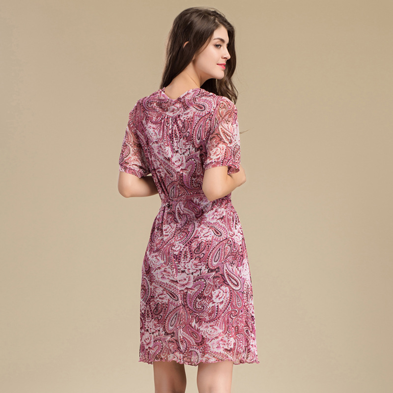 Luxury Silk Mesh Dress 100 Mulberry Silk Floral Print Plus Size Mid Length Summer Fashion Wholesale Available