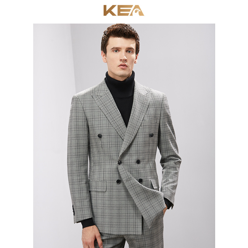 business affairs leisure time man 's suit suit England Self cultivation lattice Double-breasted suit Korean Edition Groom marry full dress