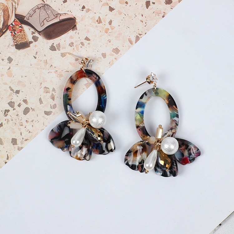 13g Weight Earrings Classification Wedding, Travel Occasion Geometric Pattern Women'S Gender Fashion Style Pink, Green, Leopard Color European And American New Earrings 2019 Leopard Oval Resin Pearl Earrings Women's Acrylic Acetate Earrings 10