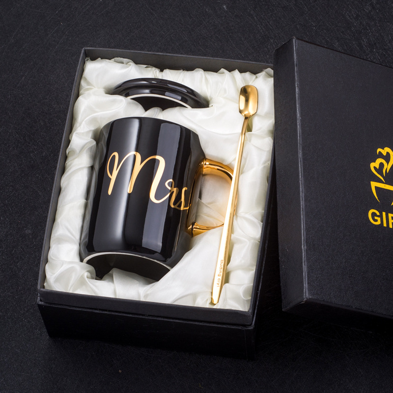 originality Ceramic cup New Bone European style Water cup Simplicity lovers Mug With cover Mug Gift box packaging