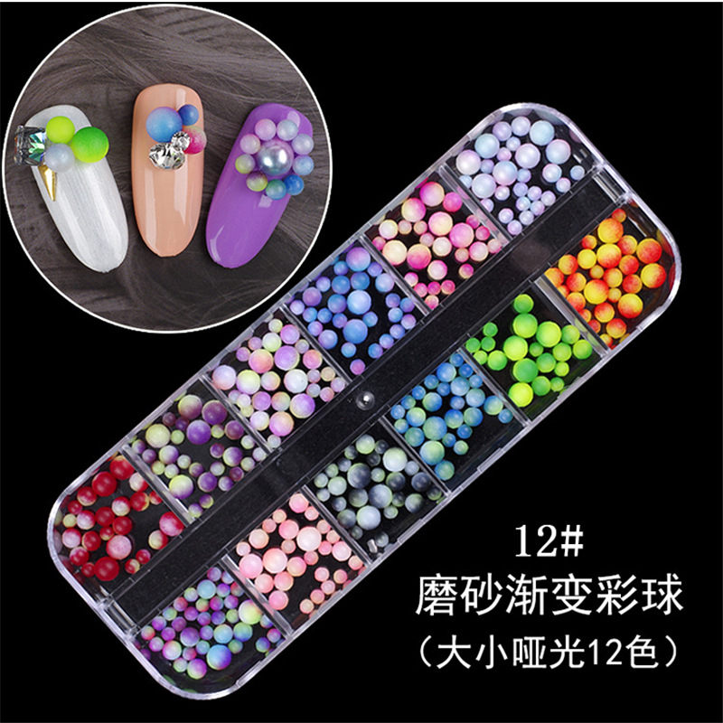 Nueva joyería de uñas 12-rejilla en caja de forma especial remache Shell Diamante mágico color Perla lentejuelas esmalte de uñas adhesivo Diamante