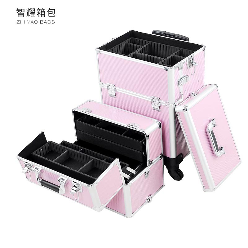 Cosmetic Case Factory wholesale multi-layer detachable combination trolley cosmetic case aluminum alloy frame cosmetic case