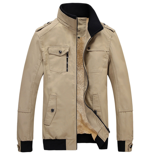 Autumn and winter men’s stand collar Plush thickened washed cotton jacket for men