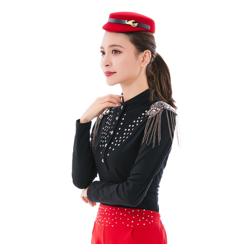 Campground defeating sailors dance new style long-sleeved pure cotton Korean version tassel shoulder badge fashionable T-shirt base shirt pure cotton top