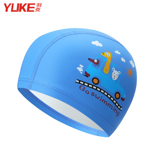 Yuke children's swimming cap boys and girls cartoon PU waterproof ear protection swimming cap baby swimming equipment