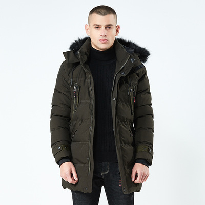 2018冬季新款男式休閑中長款連帽棉衣男款加厚棉襖跨境專供速賣通