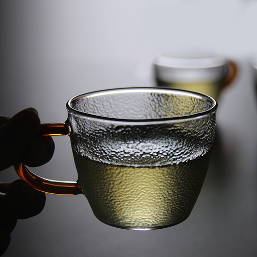 Japanese heat-resistant hammered glass with handle small tea cup thickened glass tea cup Kung Fu tea cup tasting cup with fragrance cup