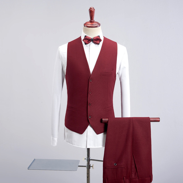 Wine red suit men’s slim business gentleman’s formal dress banquet bridegroom’s dress