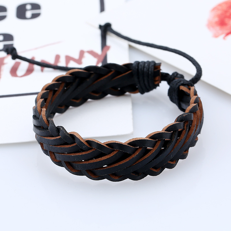 Wholesale retro personality male imitation leather bracelet woven multilayer bracelet