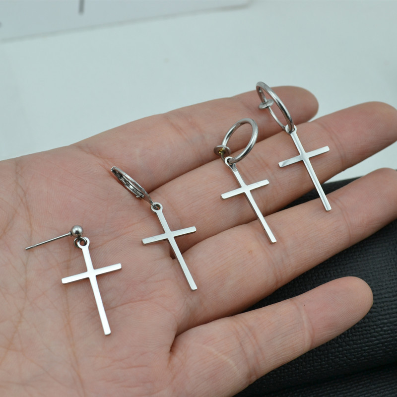 女士十字架耳环钛钢材质不褪色男耳坠潮男士耳扣耳钉无耳洞耳夹女