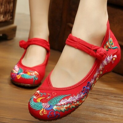 秋季新款休閑時尚繡花布鞋女 民族風廣場舞蹈鞋 女士增高透氣單鞋