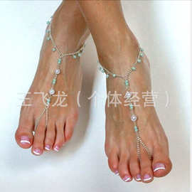 欧美脚链ankle chain 多色珍珠连趾脚链F53 ebay速卖通Amazon专供