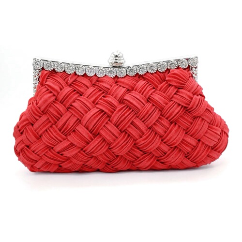 Factory direct sales new diamond-encrusted satin woven bag bridal bag big red banquet bag clutch bag crossbody bag