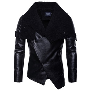 Men’s motorcycle leather coat with irregular personality punk leather jacket