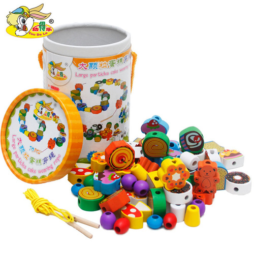 Baby beaded infants and young children early education educational puzzle for boys and girls to wear rope and beads educational fruit cake toy