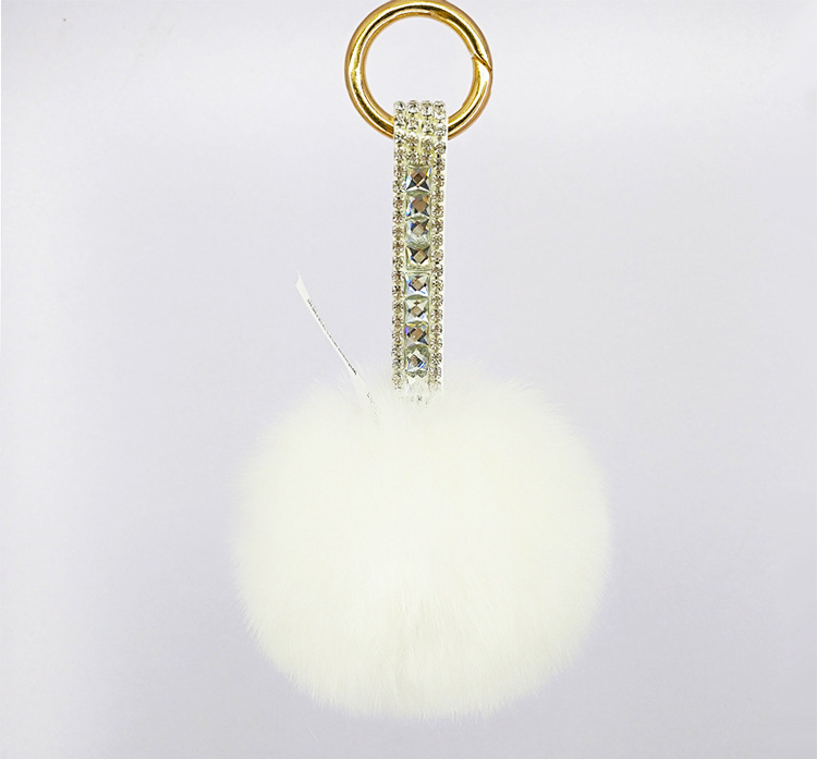 Diamond-studded Leather Plush Ball Keychain display picture 6