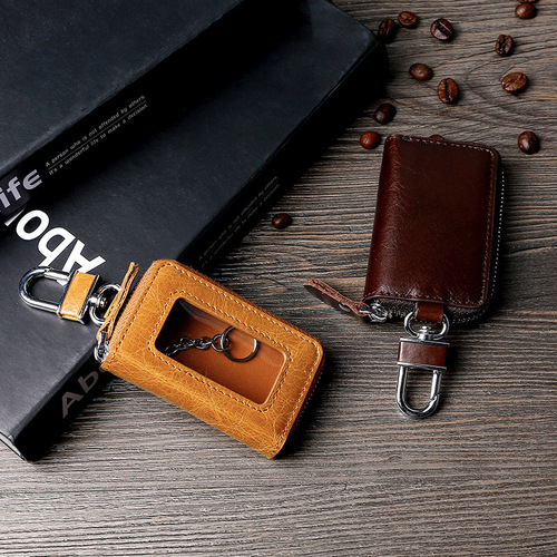 2020 spring new cross-border first-layer cowhide car key bag Genuine leather European and American retro motor vehicle key bag