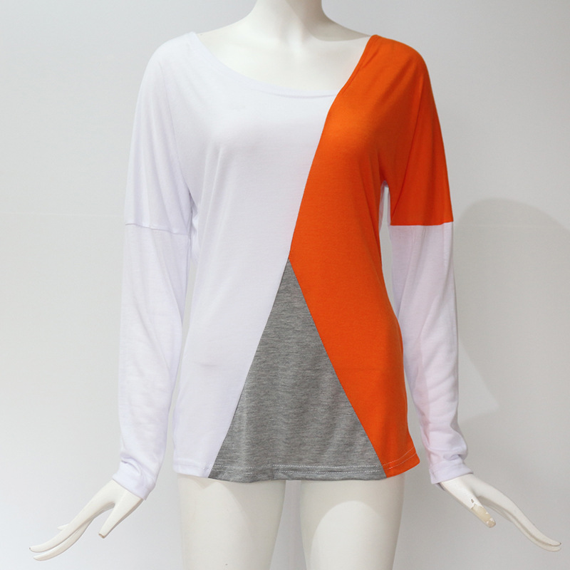 Contrasting Color Stitching Casual Long Sleeve Top NSGE35055