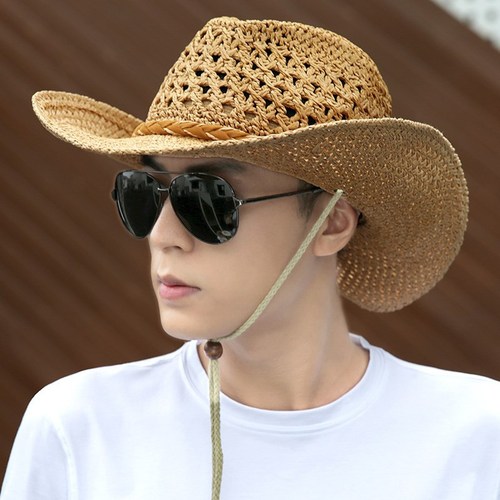 Outdoor straw hat men's summer seaside beach hat western cowboy hat men's sun hat sun protection visor youth