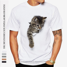 速賣通WISH歐美亞馬遜爆款3D貓圖案印花男士T恤3D印花短袖