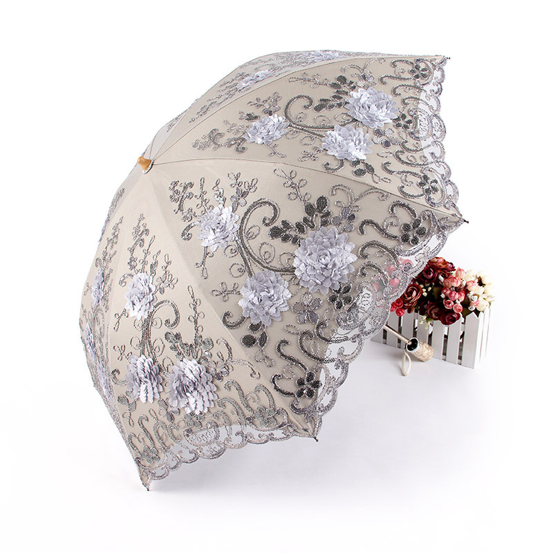 Lace Embroidered Umbrella Goddess Double Embroidered Aurora BM1618 Anti-Purple Line Two-fold Sunshade Sun Umbrella Sunny Umbrella