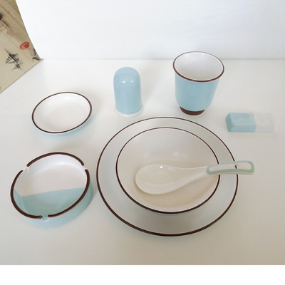 厂家生产批发镁质强化瓷前厅摆台酒店宾馆餐具八件套可定制logo