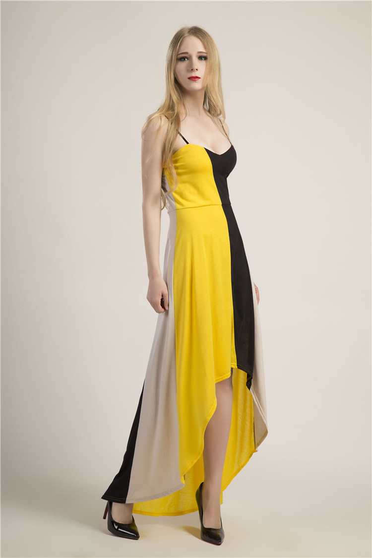 Color Block Asymmetrical Slip Dress Sexy Strapless Design Long Length Elegant Evening Wear Wholesale Available