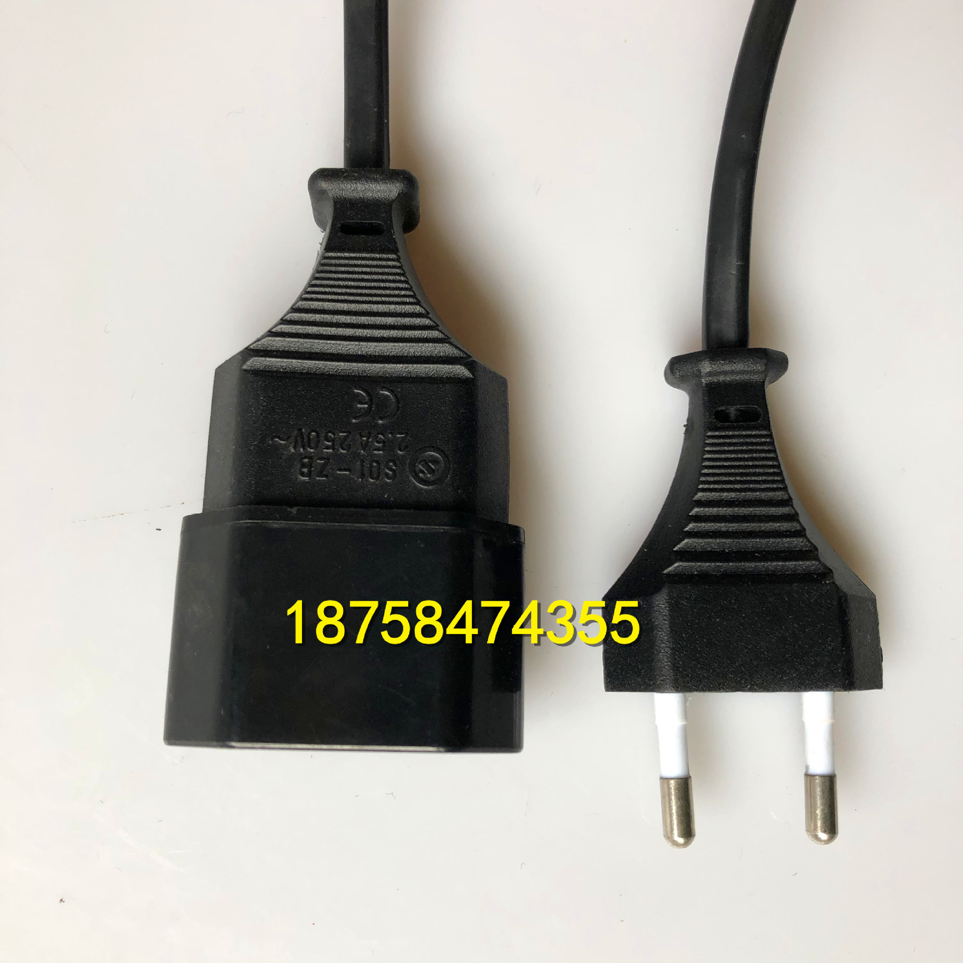 厂家供应欧规2芯对插电源线 欧式两扁头公母带支架延长线可按需做