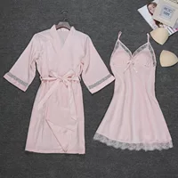 Новая Пижама женская Ice Silk сексуальная ночная рубашка с подтяжками ночная рубашка из двух частей костюм с нагрудной накладкой домашняя одежда