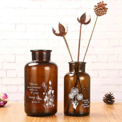 现货北欧复古透明试剂玻璃花瓶 道具摆件 文艺带贴纸棕色瓶|ru