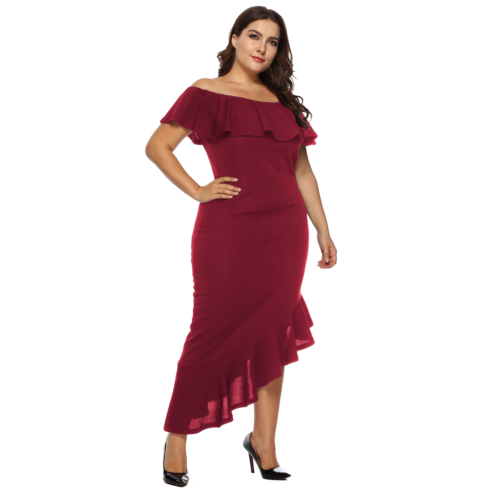 plus size ruffled irregular evening dress  NSOY26840